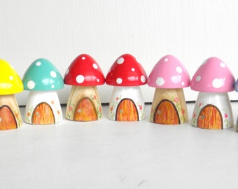 Teeny Tiny Wooden Fairy House - choose your colours - Personalized available - mushroom house