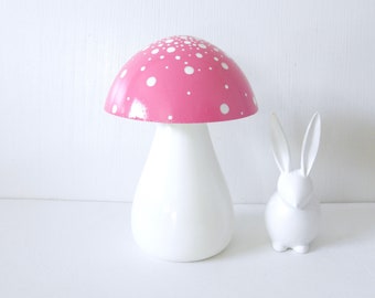 Trippy Toadstool - Wooden Mushroom - White stem / Pink with Starburst