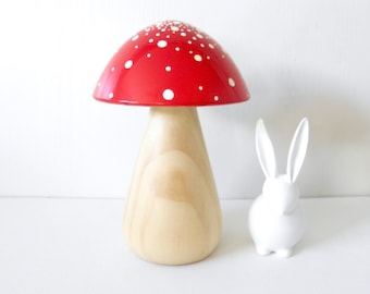 Trippy Toadstool - Wooden Mushroom - Wood Stem / Red with Starburst