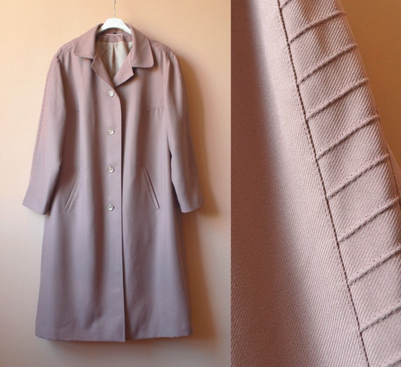 80s pastel pink beige trench coat / vintage mauve… - image 1