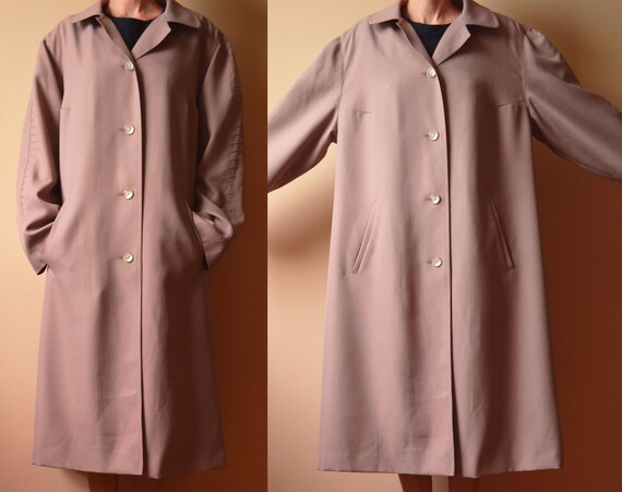 80s pastel pink beige trench coat / vintage mauve… - image 2