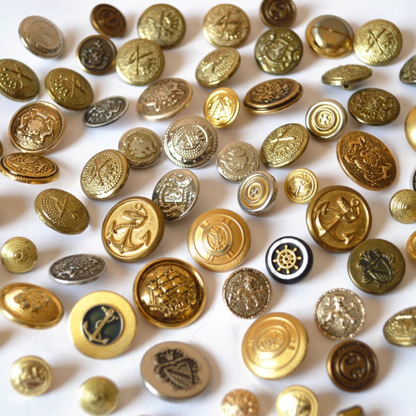 70 pièces boutons militaires d'ancre des années 70 / bouton de voile militaire vintage / boutons de style armée royale / boutons de crête vintage / bouton de soldat
