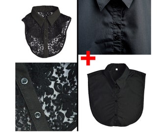 Two different black detachable fake collar together / S floral lace false collar M minimalist half fake shirt collar / detachable shirt y2k