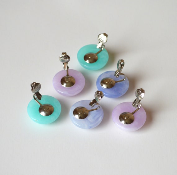 70s three pairs of pastel color clip on earring /… - image 3