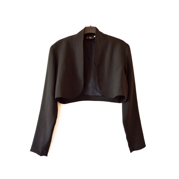 90s cropped blazer S size womens / vintage elegant black blazer S size / elegant small cropped jacket / minimalist shoulder pad blazer S