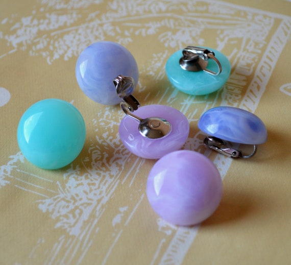 70s three pairs of pastel color clip on earring /… - image 9