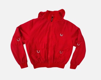 Buckle red jacket M L size 90s retro short windbreaker womens / red windbreaker with buckles / red lightweight hooded outerwear street style