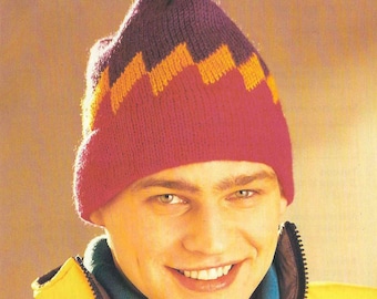 1980'S Vintage Knitting pattern Ski Hat for Man or Woman PDF Download pattern only