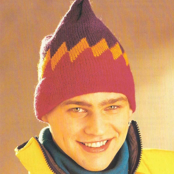 1980'S Vintage Knitting pattern Ski Hat for Man or Woman PDF Download pattern only