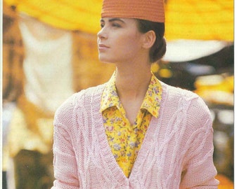 1980'S Vintage Knitting pattern unusual cable cardigan PDF Download pattern only