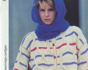 1980'S Vintage Knitting pattern stylist raised cross jacket cardigan PDF Download pattern only