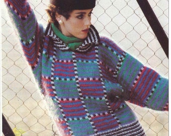 1980'S Vintage Knitting pattern striped and check design sweater jumper PDF Download pattern only