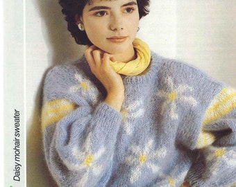 1980'S Vintage Knitting pattern Daisy motif mohair sweater jumper PDF Download pattern only