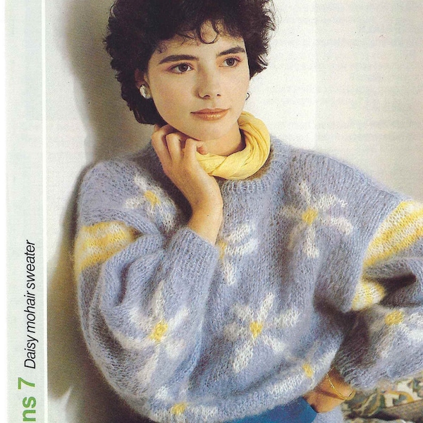 1980'S Vintage Knitting pattern Daisy motif mohair sweater jumper PDF Download pattern only