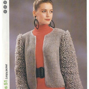 1980&#39;S Vintage Knitting pattern (Crochet include) knitted loopy sleeve jacket PDF Download pattern only
