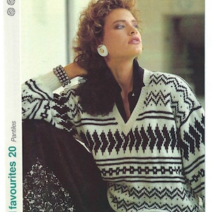 1980&#39;S Vintage Knitting pattern black and white design sweater jumper PDF Download pattern only