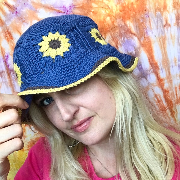 Flower Power Crochet Bucket Hat 1990's Style PDF Download pattern only - Gender Neutral