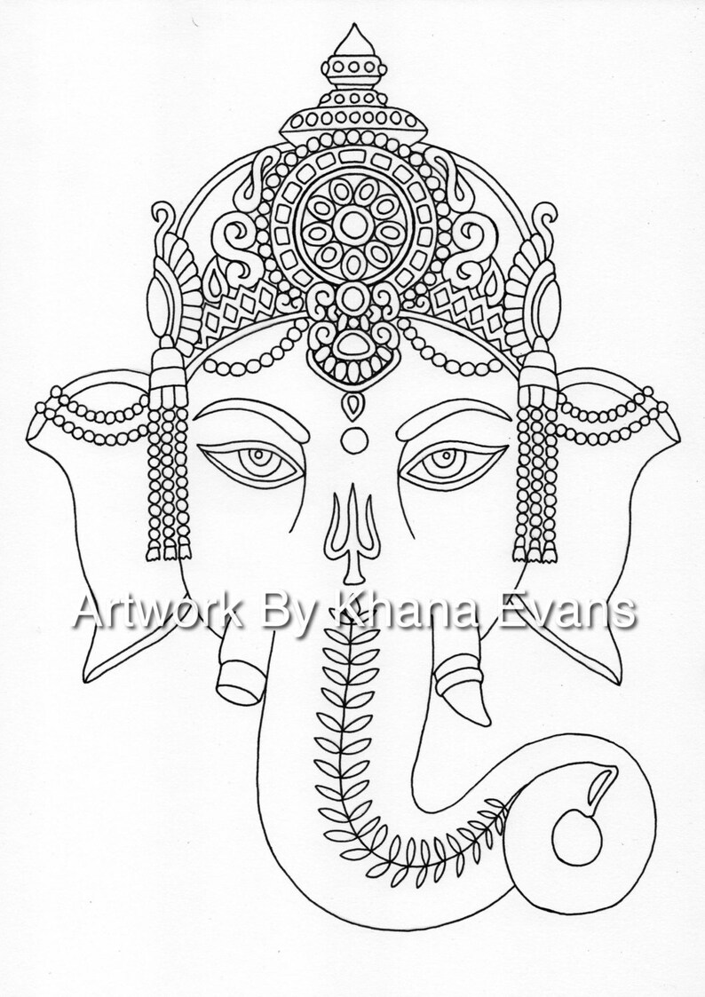 Download Ganesh Indian Tattoo Design PDF A4 Printout Colouring Page ...