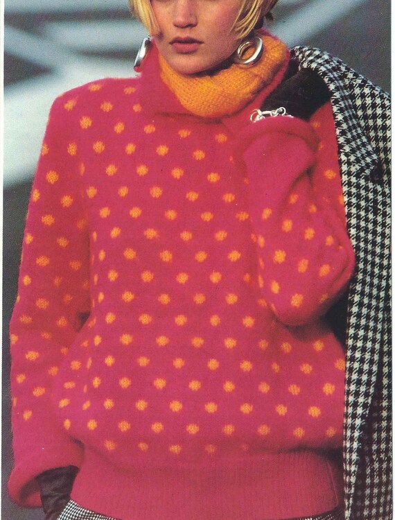 1980'S Vintage Knitting Pattern Polka Dot Sweater Jumper With