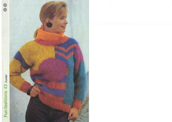 1980'S Vintage Knitting Pattern Colourful Abstract Design