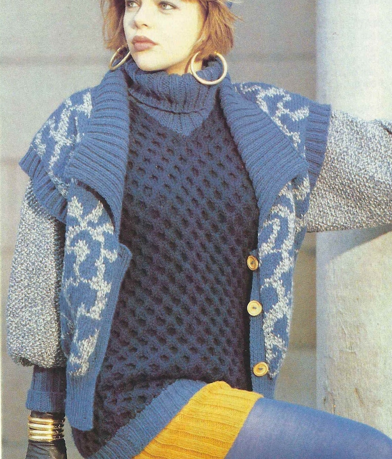 1980/'S Vintage Knitting pattern cute leopard waistcoat with collar design PDF Download pattern only