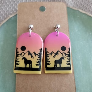 Horse Earrings--Pink and Yellow