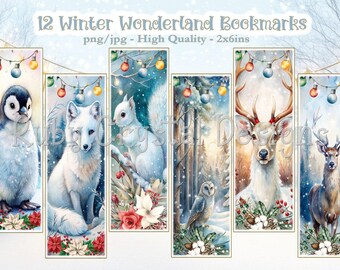 Magical Christmas 12 x Winter Wonderland Animals JPG/PNG Printable Bookmarks