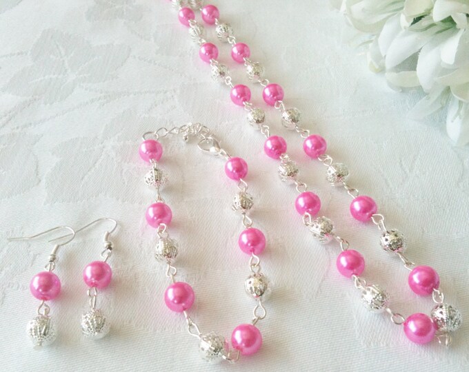 Hot Pink Jewelry Set Hot Pink Jewelry Pink Bridesmaid Etsy