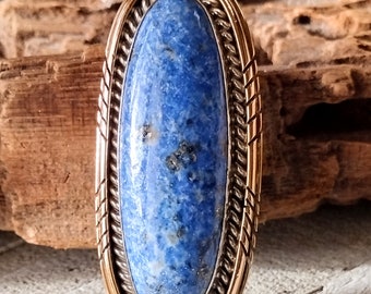 Navajo Tom Lewis Sterling 14k Gold Denim Lapis Pendant 3"