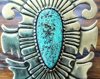 Marita Benally Navajo Sterling Silver Turquoise Ring - Adjustable Size