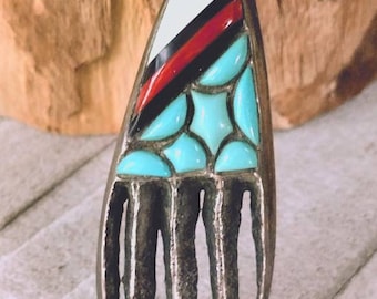 Preston Monongye Hopi Sterling Silver Turquoise Badger Claw Pendant 3.5"