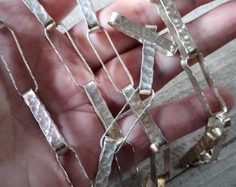 Graziella Laffi Hammered Link Sterling Silver Long Lariat Chain Necklace