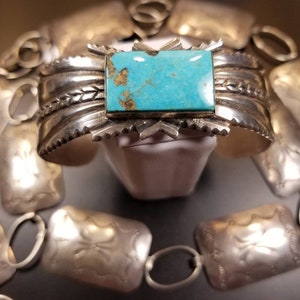 Old Pawn Sterling Silver Natural Turquoise Navajo Cuff Bracelet