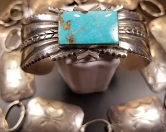 Old Pawn Sterling Silver Natural Turquoise Navajo Cuff Bracelet