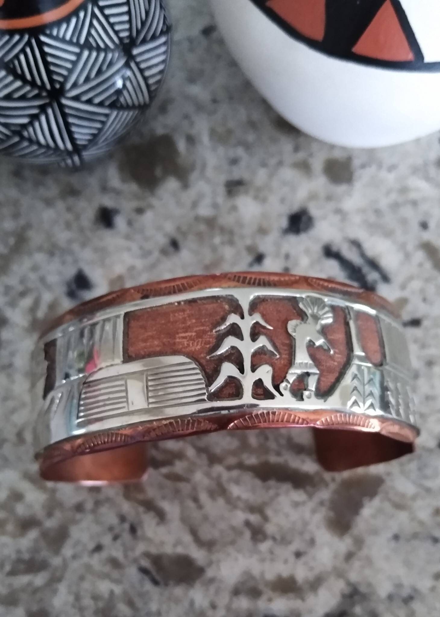 Hopi Sterling Overlay Copper Storyteller Cuff Bracelet by - Etsy