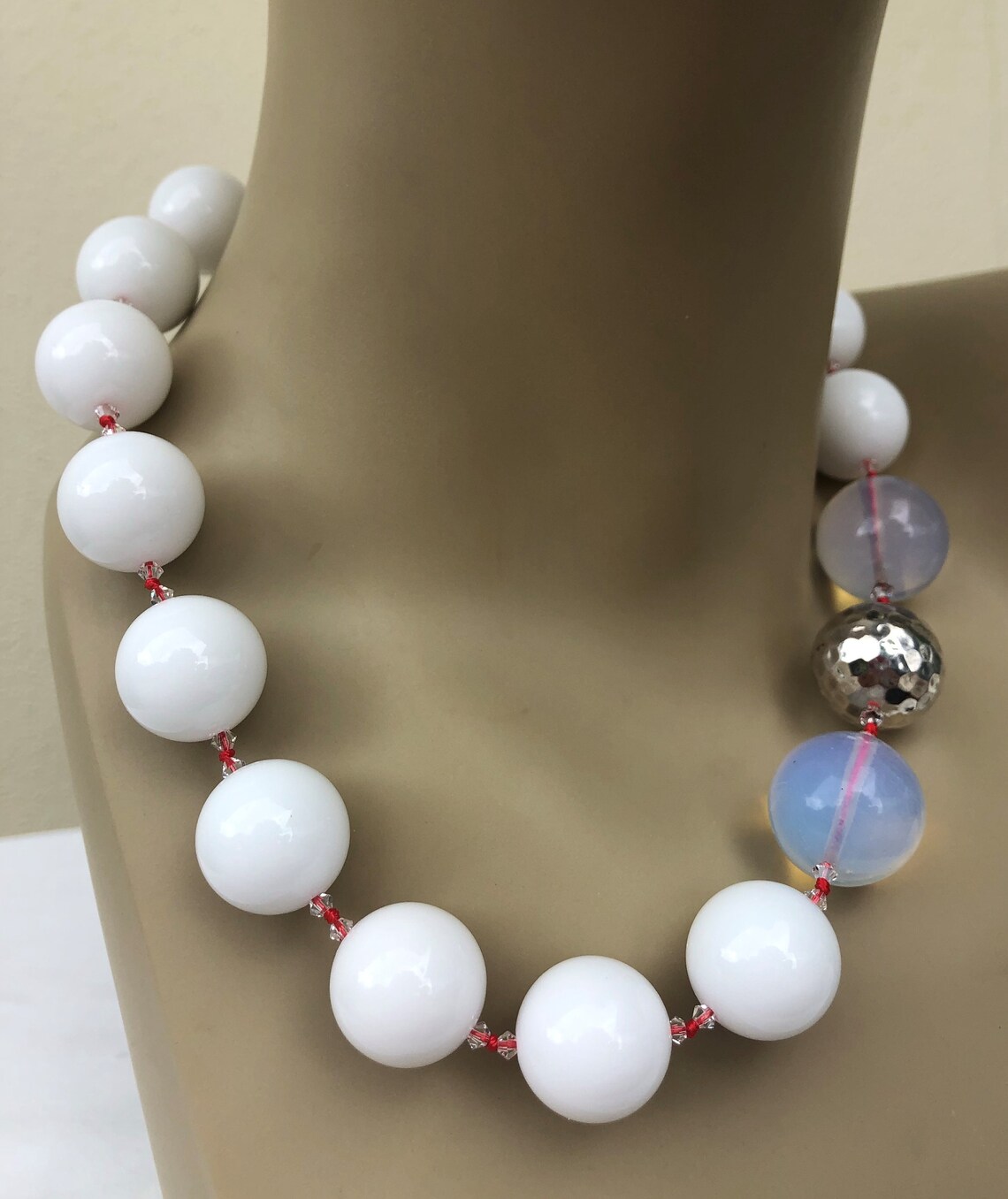 Opal Quartz Necklace Hand Knotted in Silk Thread 16 Mm White Etsy