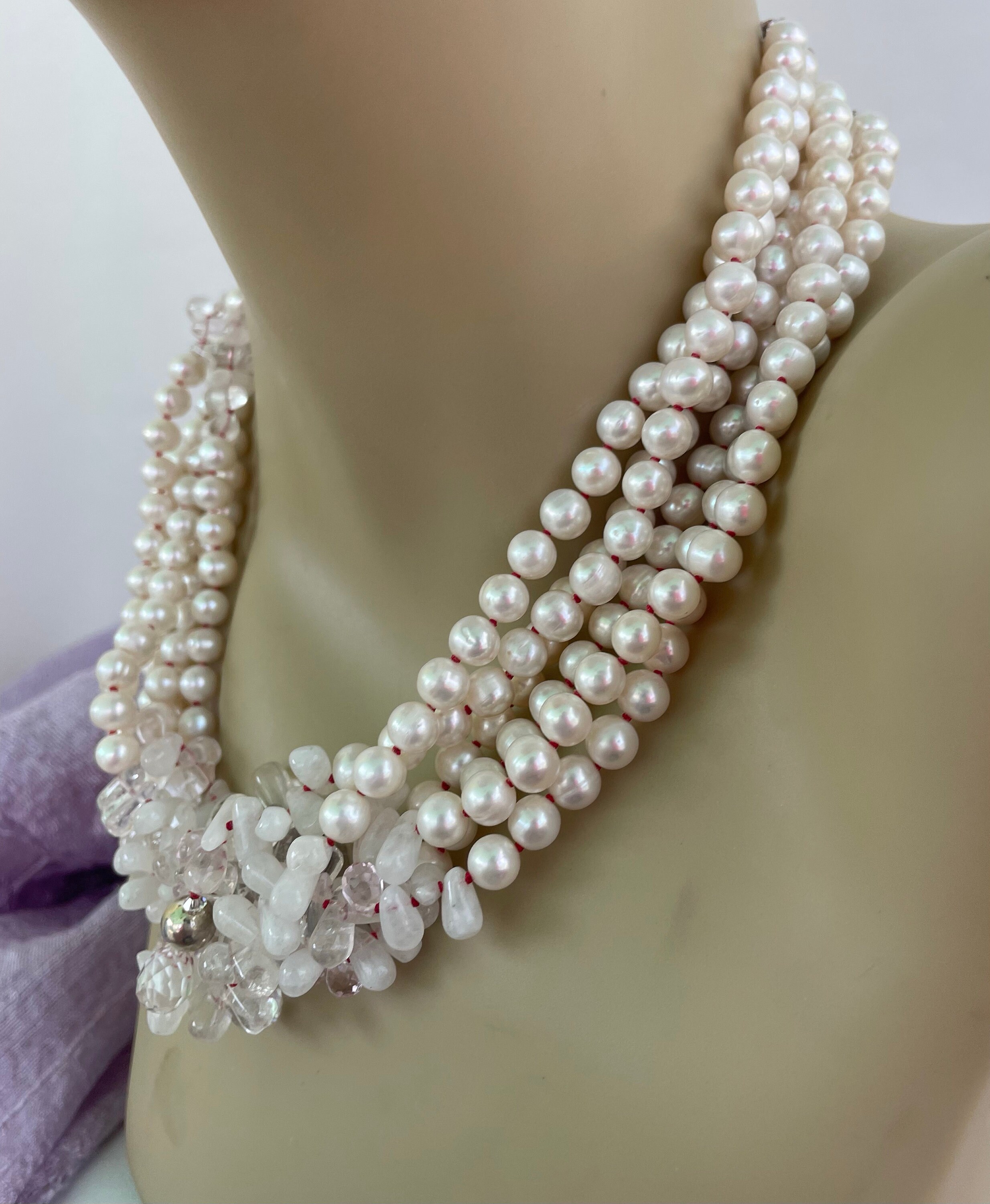 White Pearl Necklace 6 Strand Double Hand Knotted 6mm Fresh - Etsy