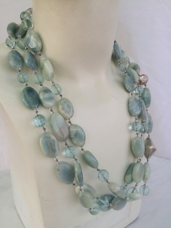 Handmade Aquamarine Necklace triple strand of aquamarine | Etsy