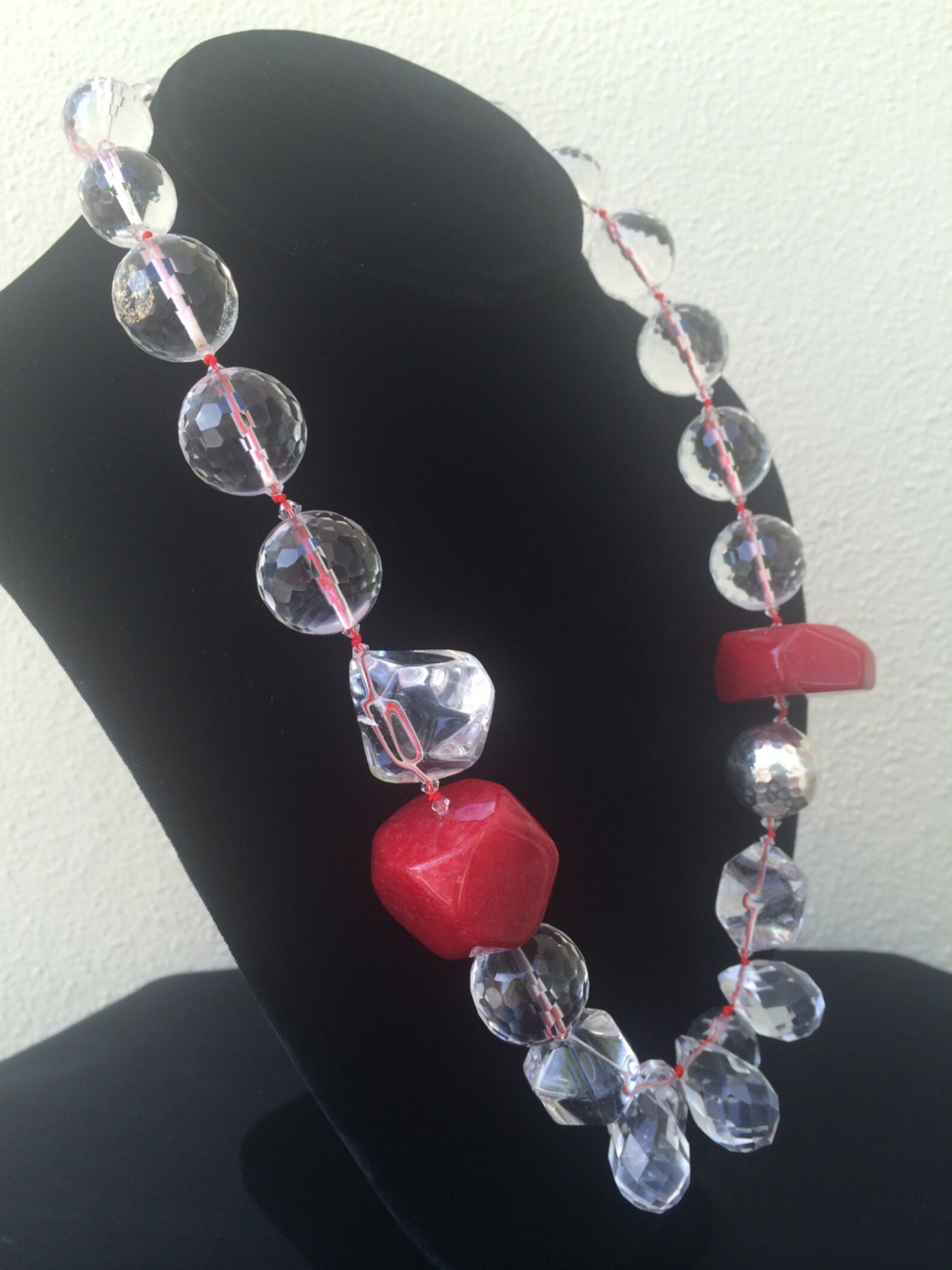 Rock Crystal Red Necklace, Hand Knotted in Red Silk, 20 Mm Rock Crystal ...