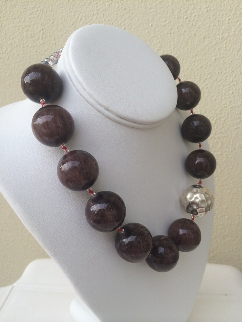 Chocolate Jade Necklace Hand Knotted 25 Mm Round Chocolate Etsy