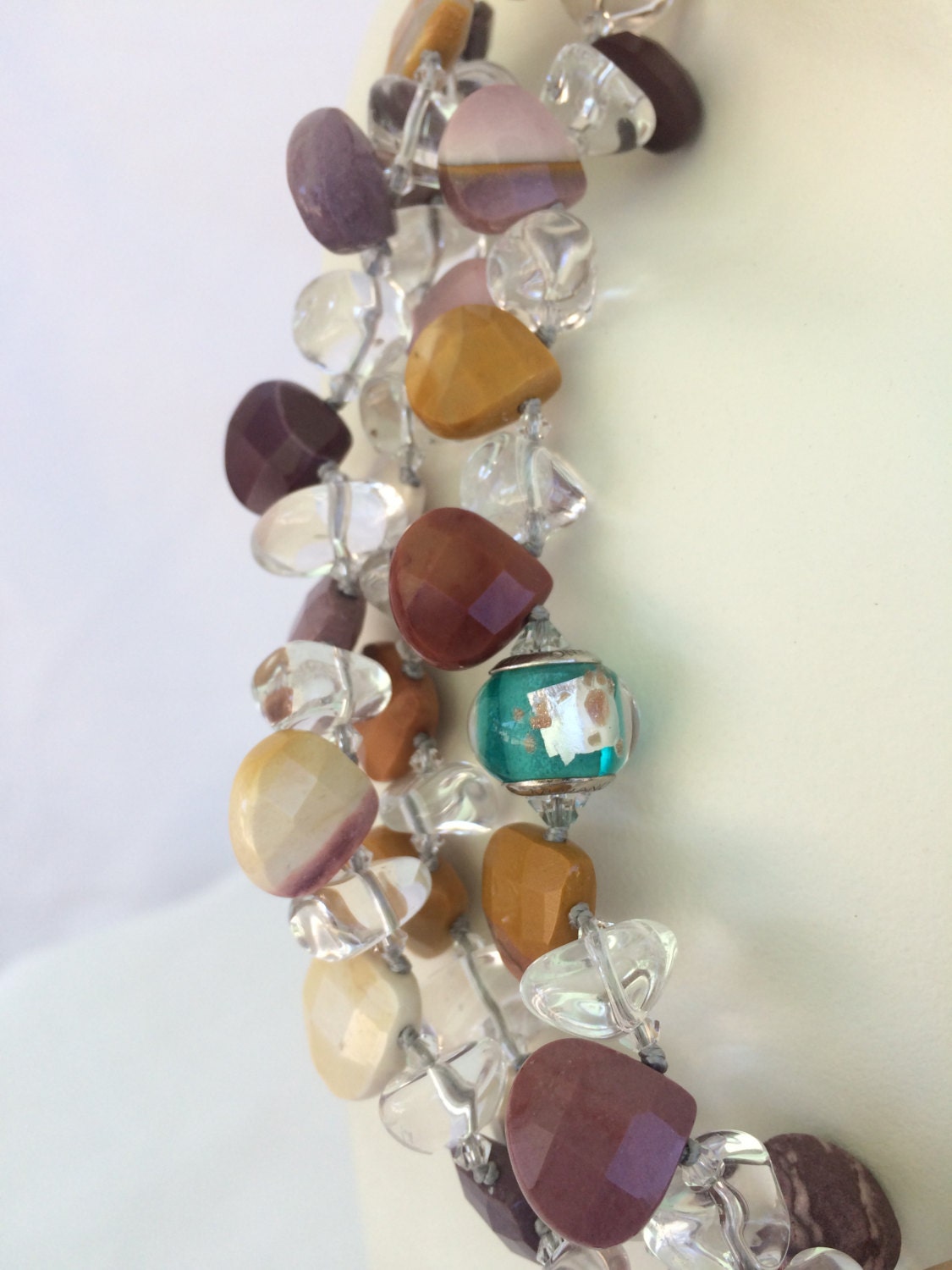 Handmade Mookaite Necklace, Triple Strand of Hand Knotted, Rock Crystal ...
