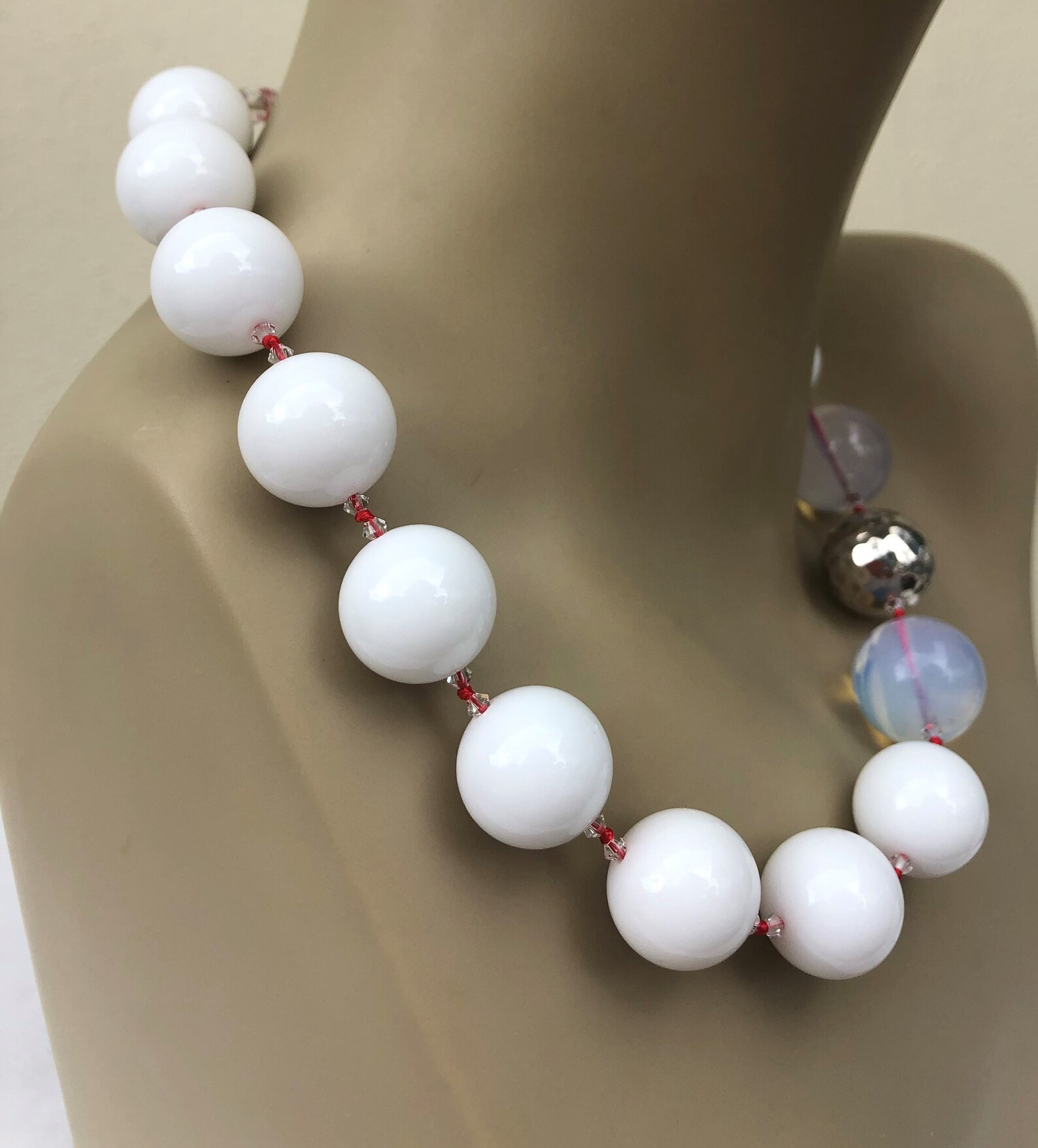 Opal Quartz Necklace Hand Knotted in Silk Thread 16 Mm White Etsy