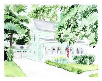 CUSTOM HOME PORTRAIT, Watercolor Portrait Painting, Gift for New Home Buyer, Original Art, House Warming, Fathers Day.