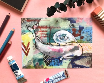 Mixed Media Whale Print