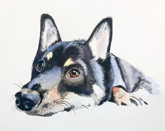 9x12 SINGLE PET PORTRAIT, Hand painted from photo, Commemorative portrait, rainbow bridge, mans best friend