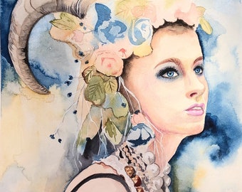 Capricorn Horoscope Giclee Print, Zodiac Art, Christmas Gift