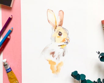 Nursery Bunny Rabbit  Illustration Watercolor Painting Art Print
