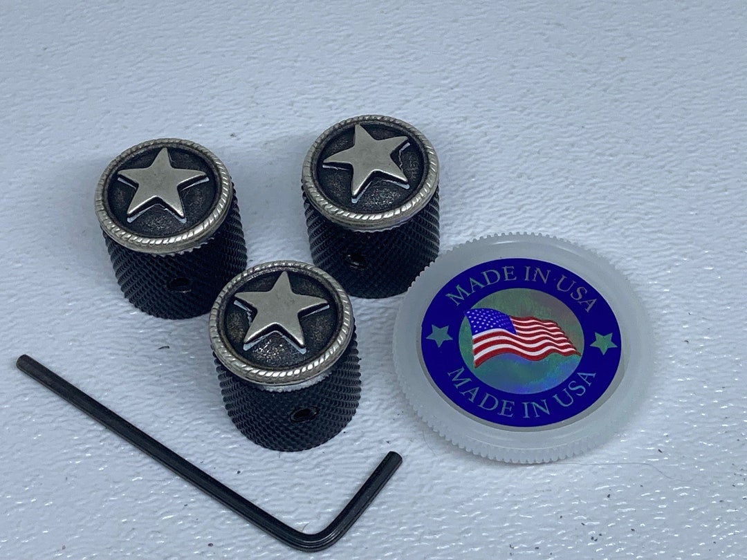 Three Black Knurled Guitar Knobs With Star. Etsy