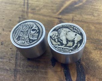 Three Indian skull guitar knobs. Nickels. Read full description.