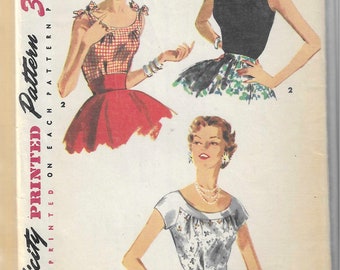 Vintage 1955 Simplicity Printed Pattern 1127 LOW NECKLINE BLOUSES Miss Size 12
